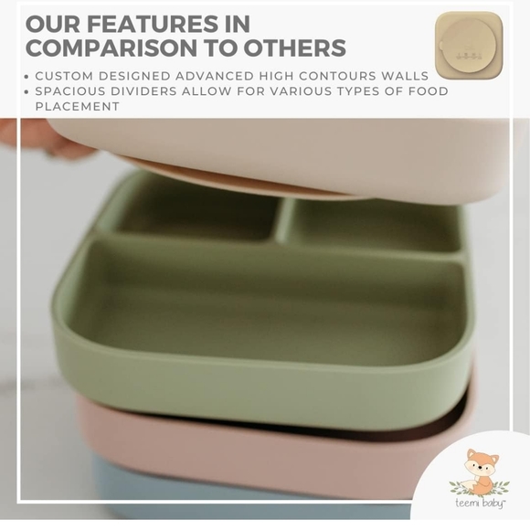 Teemi baby Silicone Divided Suction Plate | BPA-Free Non-Slip Design (Blush) - Picture 4 of 6